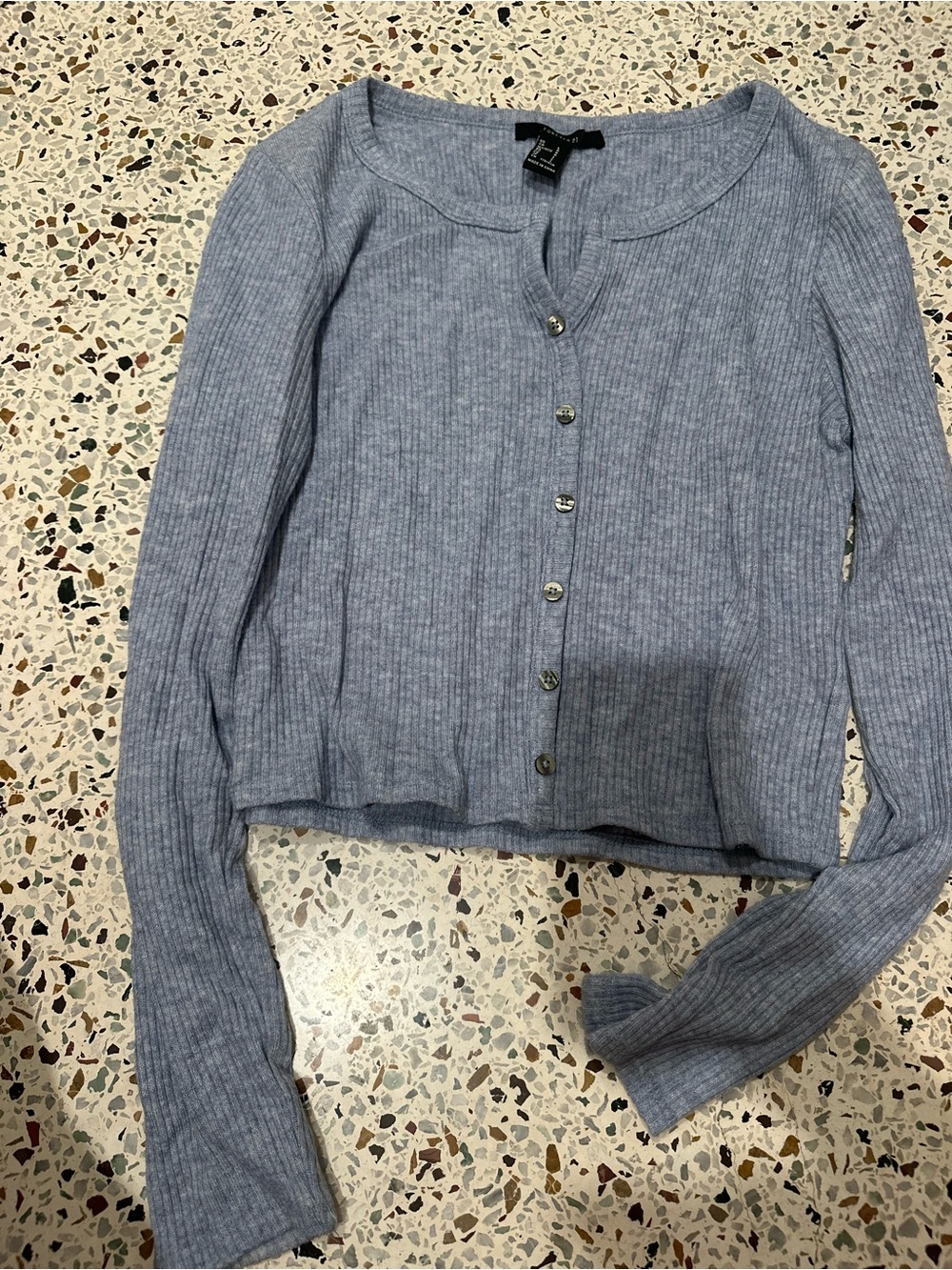 Forever 21 Light Blue Ribbed Button Crop Cardigan